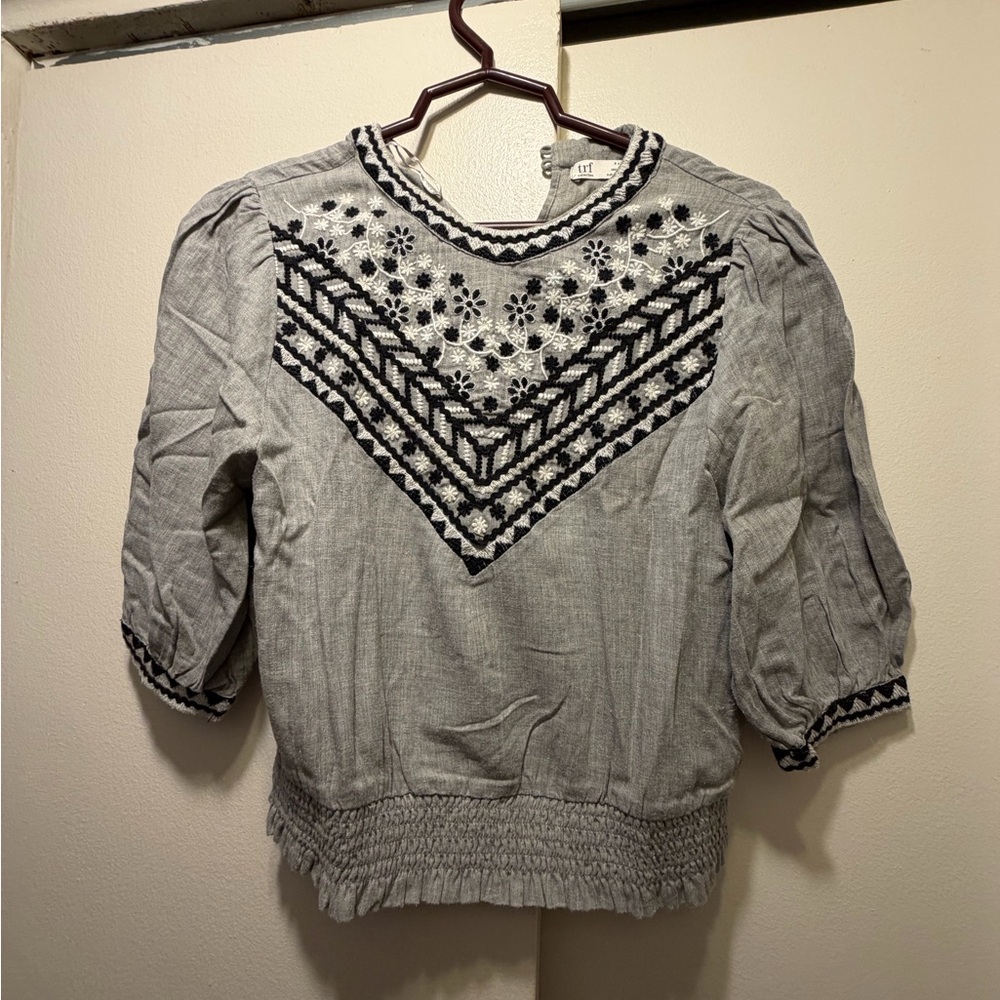 Zara Gray Embroidered Women’s Blouse